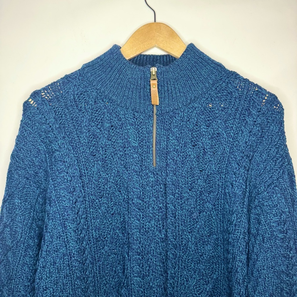Aran Crafts Women’s 1/4 Zip 100% Merino  Wool Blue Sweater Size Large Y2K 90s - Picture 2 of 10